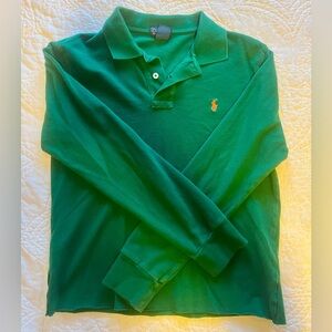 Polo Ralph Lauren Long Sleeve Polo Shirt (cropped). Green. Size 14-16